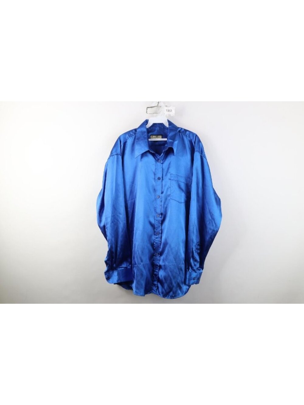 Vintage 90s Streetwear Mens XL Silky Satin Polyester Collared Button Shirt Blue